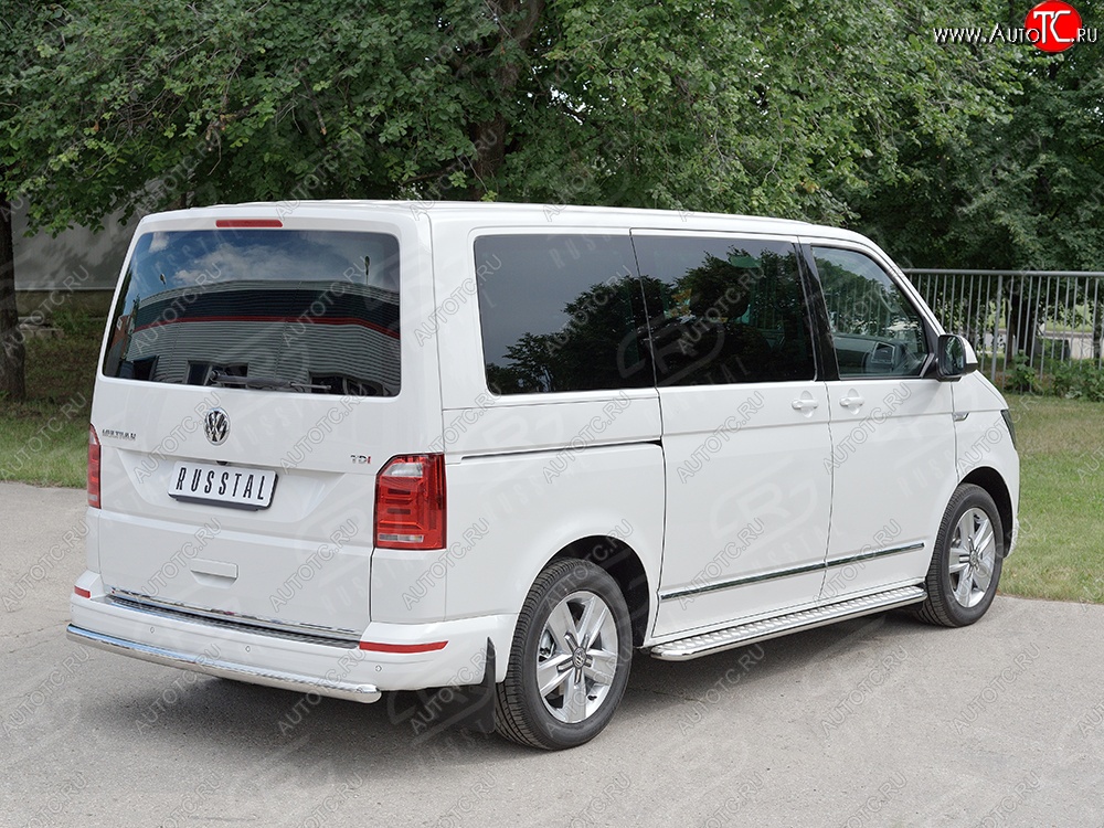 17 499 р. Защита заднего бампера (Ø63 мм, нержавейка, длинная база) SLITKOFF Volkswagen Caravelle T6 дорестайлинг (2015-2019)  с доставкой в г. Москва