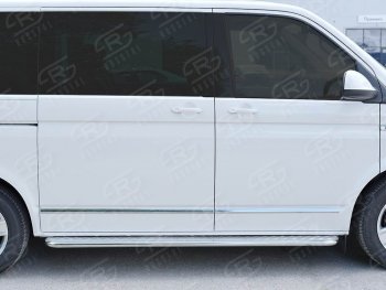 12 549 р. Левая широкая защита порогов с трубой диаметром 42 мм SLITKOFF Volkswagen Transporter T6 дорестайлинг (2015-2019)  с доставкой в г. Москва. Увеличить фотографию 2