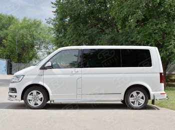 10 999 р. Правая защита порогов SLITKOFF из круглой трубы d63 мм v2 Volkswagen Transporter T6 дорестайлинг (2015-2019)  с доставкой в г. Москва. Увеличить фотографию 2