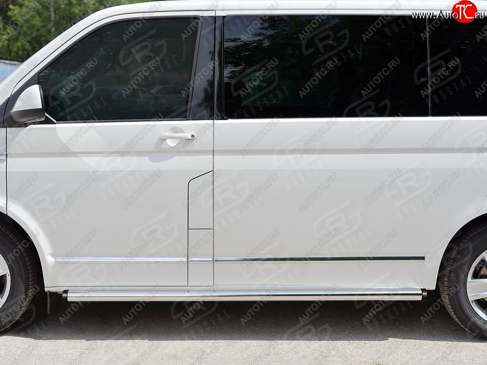 10 999 р. Правая защита порогов SLITKOFF из круглой трубы d63 мм v2 Volkswagen Transporter T6 дорестайлинг (2015-2019)  с доставкой в г. Москва