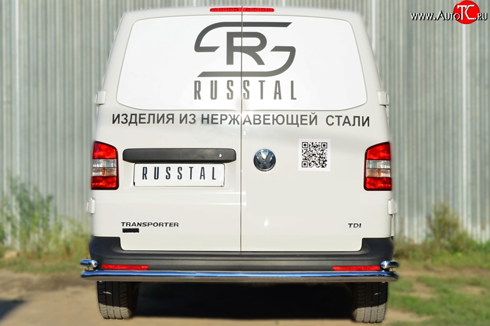 21 349 р. Защита заднего бампера (Ø63 и 42 мм с уголками, нержавейка) SLITKOFF Volkswagen Transporter T5 рестайлинг (2009-2015)  с доставкой в г. Москва