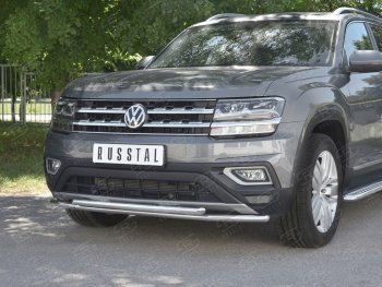 21 749 р. Защита переднего бампера (2 трубы Ø42 мм, нержавейка) SLITKOFF Volkswagen Teramont CA1 дорестайлинг (2016-2020)  с доставкой в г. Москва. Увеличить фотографию 4