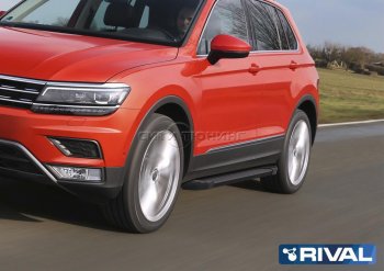 9 499 р. Порожки для ног Rival Volkswagen Tiguan Mk2 дорестайлинг (2016-2020) (Чёрные)  с доставкой в г. Москва. Увеличить фотографию 4