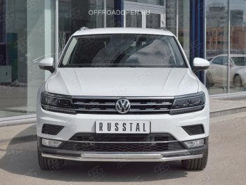 17 399 р. Защита переднего бампера (2 трубы Ø42 мм, нержавейка, NOT OFF ROAD) SLITKOFF  Volkswagen Tiguan  Mk2 (2016-2020) дорестайлинг  с доставкой в г. Москва. Увеличить фотографию 2