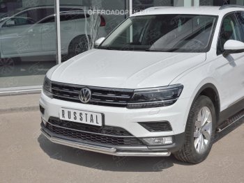 17 399 р. Защита переднего бампера (2 трубы Ø42 мм, нержавейка, NOT OFF ROAD) SLITKOFF  Volkswagen Tiguan  Mk2 (2016-2020) дорестайлинг  с доставкой в г. Москва. Увеличить фотографию 3