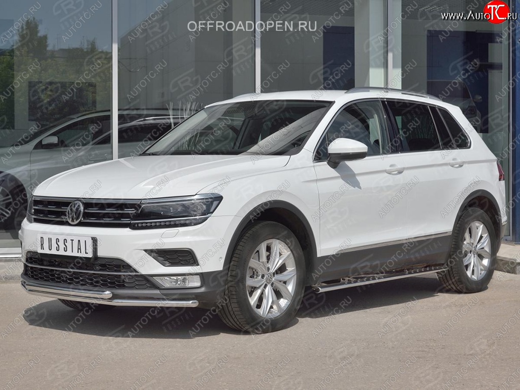 17 399 р. Защита переднего бампера (2 трубы Ø42 мм, нержавейка, NOT OFF ROAD) SLITKOFF  Volkswagen Tiguan  Mk2 (2016-2020) дорестайлинг  с доставкой в г. Москва