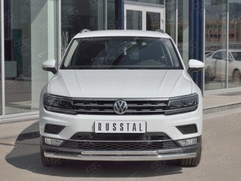 20 849 р. Защита переднего бампера (2 трубы Ø63 и 75х42 мм, нержавейка) Russtal  Volkswagen Tiguan  Mk2 (2016-2020) дорестайлинг  с доставкой в г. Москва. Увеличить фотографию 1