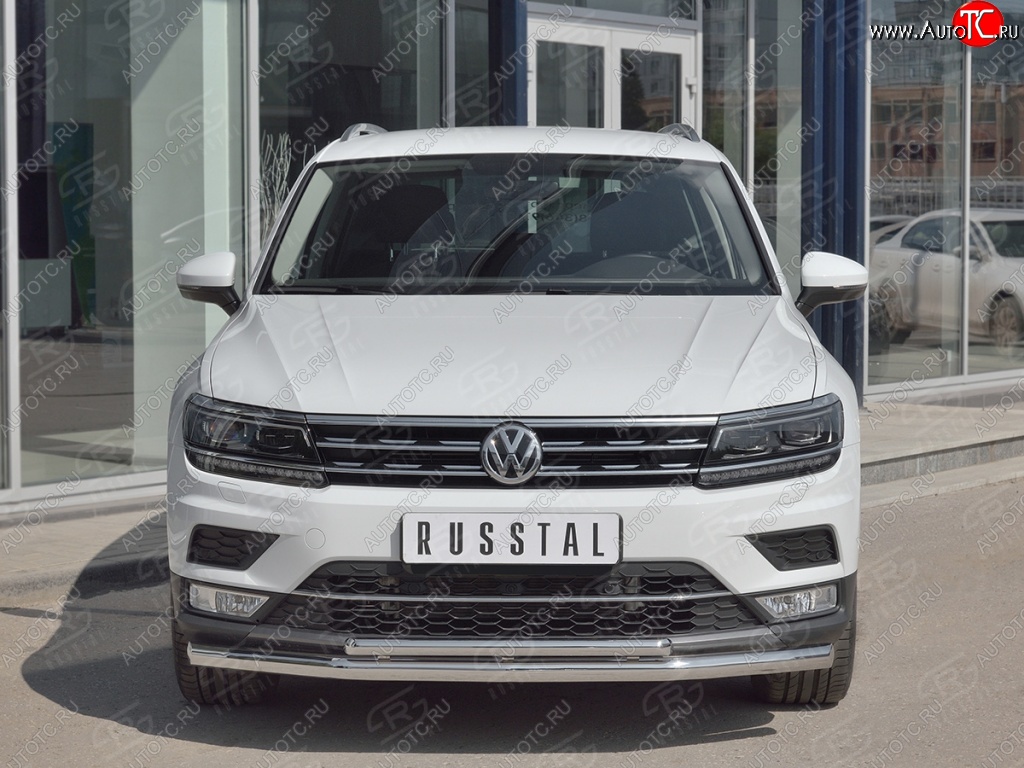 20 849 р. Защита переднего бампера (2 трубы Ø63 и 75х42 мм, нержавейка) Russtal  Volkswagen Tiguan  Mk2 (2016-2020) дорестайлинг  с доставкой в г. Москва