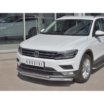 22 549 р. Защита переднего бампера (2 трубы Ø63 и 42 мм, нержавейка) SLITKOFF Volkswagen Tiguan Mk2 дорестайлинг (2016-2020)  с доставкой в г. Москва. Увеличить фотографию 2