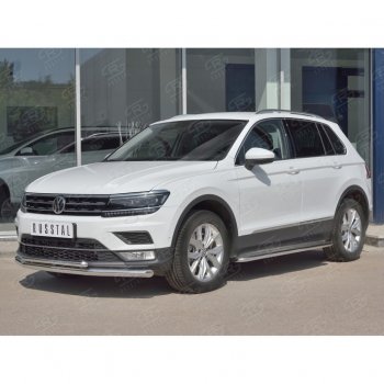 22 549 р. Защита переднего бампера (2 трубы Ø63 и 42 мм, нержавейка) SLITKOFF Volkswagen Tiguan Mk2 дорестайлинг (2016-2020)  с доставкой в г. Москва. Увеличить фотографию 3