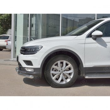 22 549 р. Защита переднего бампера (2 трубы Ø63 и 42 мм, нержавейка) SLITKOFF Volkswagen Tiguan Mk2 дорестайлинг (2016-2020)  с доставкой в г. Москва. Увеличить фотографию 4