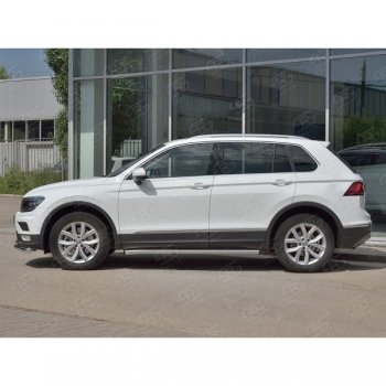 20 849 р.  Защита порогов (Ø63 мм, секции) SLITKOFF  Volkswagen Tiguan  Mk2 (2016-2020) дорестайлинг (Вариант 2 (пластиковые заглушки))  с доставкой в г. Москва. Увеличить фотографию 2