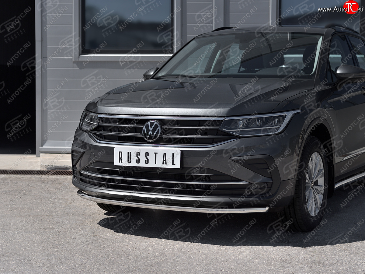 15 499 р. Защита переднего бампера (Ø42 мм нержавейка, NOT R-LINE) SLITKOFF  Volkswagen Tiguan  Mk2 (2020-2022) рестайлинг (полированная нержавейка)  с доставкой в г. Москва