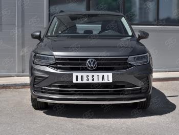 15 499 р. Защита переднего бампера (Ø42 мм нержавейка, NOT R-LINE) SLITKOFF  Volkswagen Tiguan  Mk2 (2020-2022) рестайлинг (полированная нержавейка)  с доставкой в г. Москва. Увеличить фотографию 2