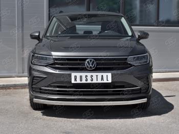 16 599 р. Защита переднего бампера (Ø63 мм, нержавейка, NOT R-LINE) SLITKOFF Volkswagen Tiguan Mk2 рестайлинг (2020-2022)  с доставкой в г. Москва. Увеличить фотографию 2