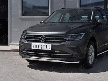 16 299 р. Защита переднего бампера (Ø42 мм волна, нержавейка, NOT R-LINE) SLITKOFF  Volkswagen Tiguan  Mk2 (2020-2022) рестайлинг  с доставкой в г. Москва. Увеличить фотографию 3