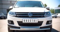 Защита переднего бампера (2 трубыØ63 мм, нержавейка) SLITKOFF Volkswagen (Волксваген) Tiguan (Тигуан)  NF (2011-2017) NF рестайлинг