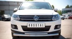 15 999 р. Защита переднего бампера (2 трубыØ76 и 42 мм, нержавейка) SLITKOFF  Volkswagen Tiguan  NF (2011-2017) рестайлинг  с доставкой в г. Москва. Увеличить фотографию 1