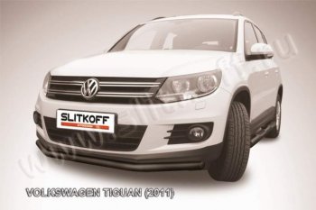 8 599 р. Защита переднего бампер Slitkoff Volkswagen Tiguan NF рестайлинг (2011-2017) (Цвет: серебристый)  с доставкой в г. Москва. Увеличить фотографию 1