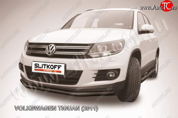 8 599 р. Защита переднего бампер Slitkoff Volkswagen Tiguan NF рестайлинг (2011-2017) (Цвет: серебристый)  с доставкой в г. Москва