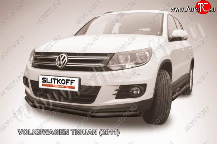 10 649 р. Защита переднего бампер Slitkoff  Volkswagen Tiguan  NF (2011-2017) рестайлинг (Цвет: серебристый)  с доставкой в г. Москва