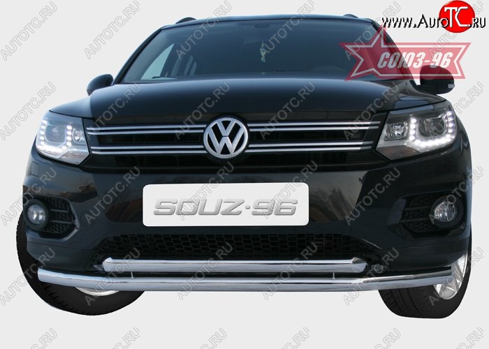 18 584 р. Защита переднего бампера двойная Souz-96 (d60/60)  Volkswagen Tiguan  NF (2011-2017) рестайлинг  с доставкой в г. Москва