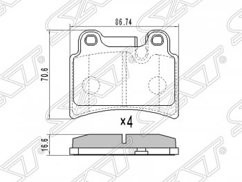 Колодки тормозные SAT (задние, 86,74*70,6*16,6) Volkswagen Touareg GP рестайлинг (2006-2010)