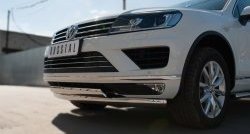 27 999 р. Защита переднего бампера (2 трубыØ75х42 мм, нержавейка) Russtal Volkswagen Touareg NF рестайлинг (2014-2018)  с доставкой в г. Москва. Увеличить фотографию 2