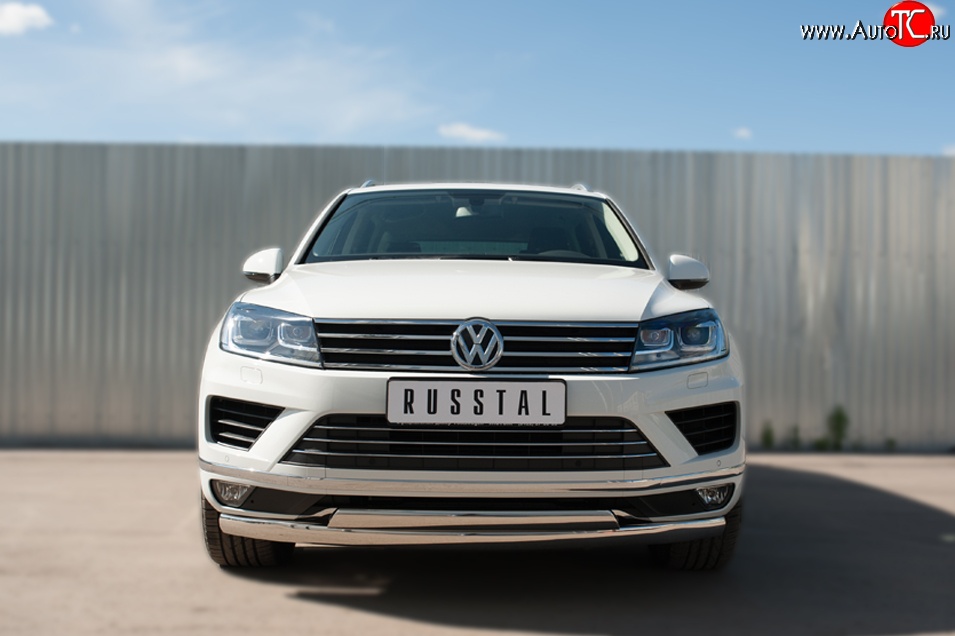 27 999 р. Защита переднего бампера (2 трубыØ75х42 мм, нержавейка) Russtal Volkswagen Touareg NF рестайлинг (2014-2018)  с доставкой в г. Москва