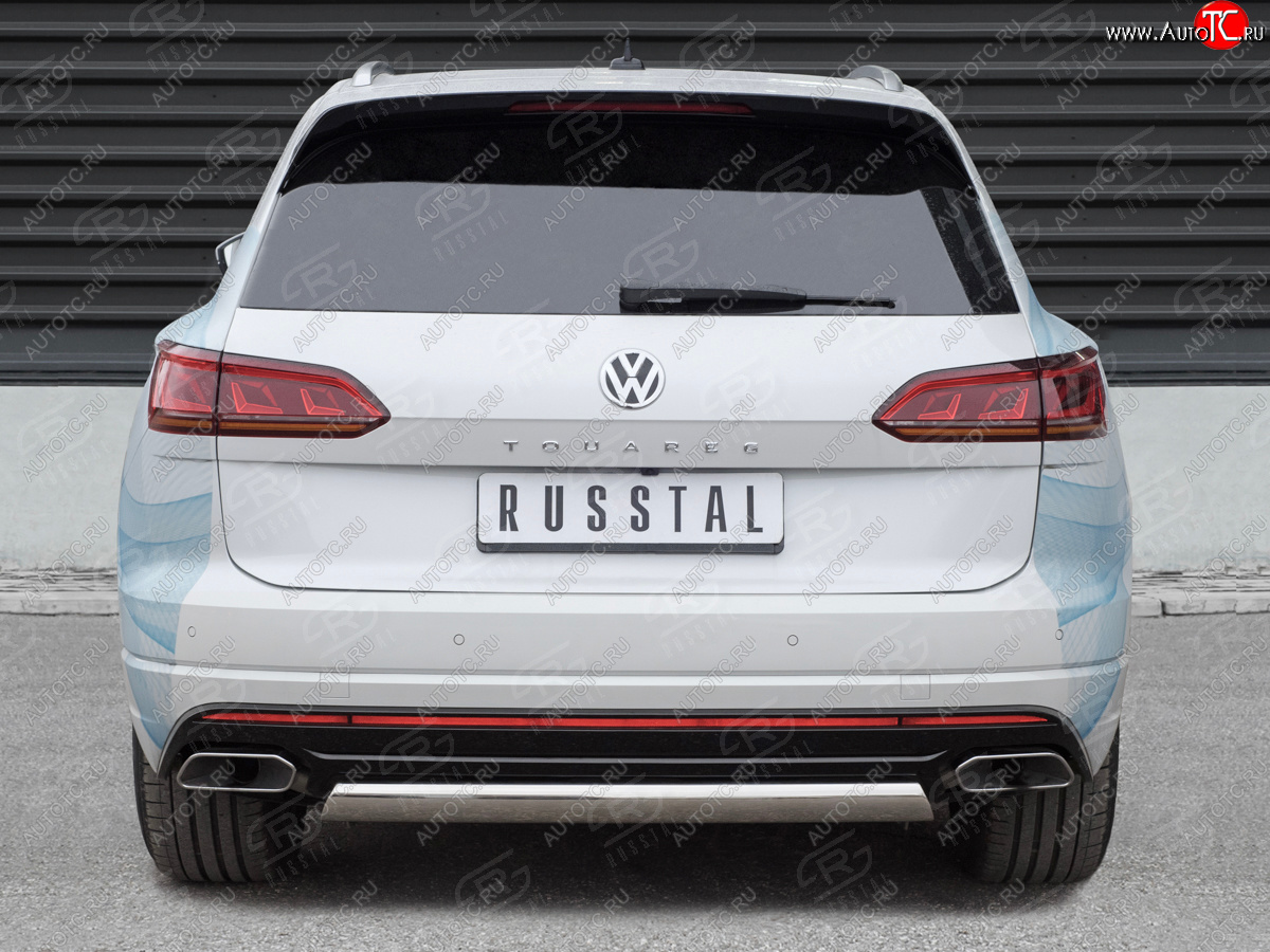 16 699 р. Защита заднего бампера (Ø75х42 мм, нержавейка) Russtal  Volkswagen Touareg  CR (2018-2025)  с доставкой в г. Москва