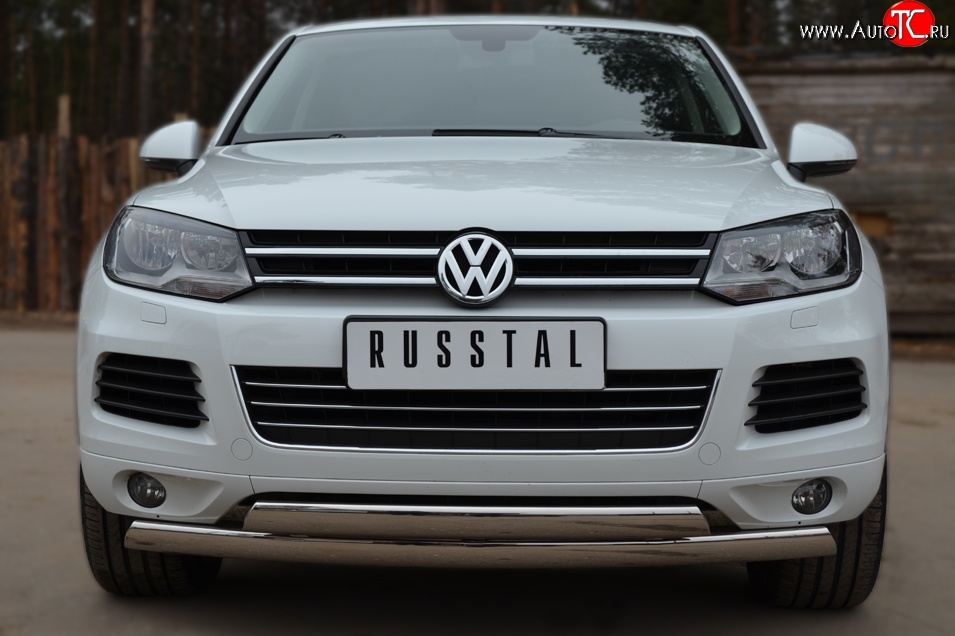 27 999 р. Защита переднего бампера (2 трубыØ75х42 мм, нержавейка) Russtal Volkswagen Touareg NF дорестайлинг (2010-2014)  с доставкой в г. Москва