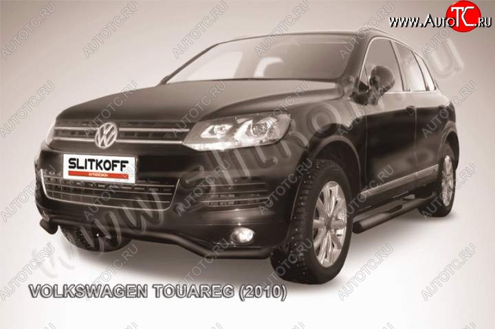 11 299 р. защита переднего бампера Slitkoff  Volkswagen Touareg  NF (2010-2014) дорестайлинг (Цвет: серебристый)  с доставкой в г. Москва