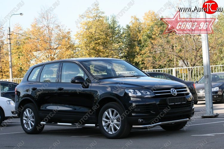 13 445 р. Защита переднего бампера одинарная Souz-96 (d60) Volkswagen Touareg NF дорестайлинг (2010-2014)  с доставкой в г. Москва