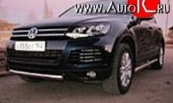 6 999 р. Одинарная защита переднего бампера d76 мм Металл Дизайн Volkswagen Touareg NF дорестайлинг (2010-2014) (полированная нержавейка)  с доставкой в г. Москва. Увеличить фотографию 1