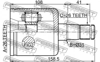 7 399 р. Левый шрус внутренний передний Febest (26X31X26) Volvo V60 (2018-2024)  с доставкой в г. Москва. Увеличить фотографию 2