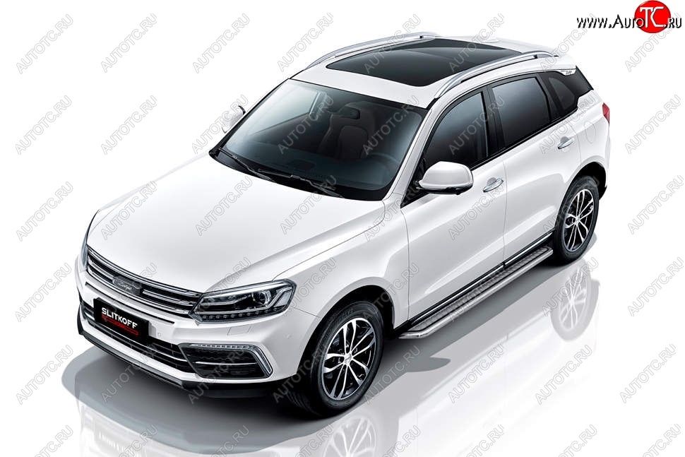 17 899 р. Защита порогов Slitkoff (с листом, d57 мм)  Zotye Coupa  B11F (2019-2021) (Нержавейка)  с доставкой в г. Москва