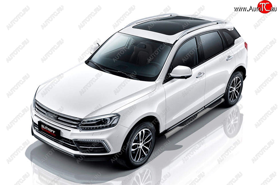 12 499 р. Защита порогов Slitkoff (d76 мм, с проступями) Zotye Coupa B11F (2019-2021) (Сталь с полимерным покрытием. Цвет: серебристый)  с доставкой в г. Москва