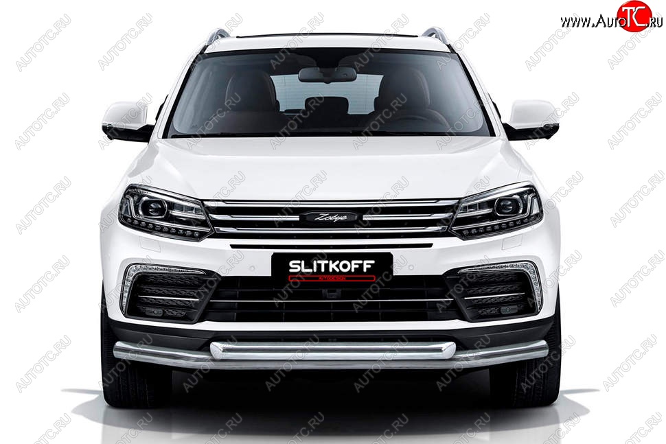 13 899 р. Защита переднего бампера Slitkoff (двойная, d57/57)  Zotye Coupa  B11F (2019-2021) (Нержавейка, Полированная)  с доставкой в г. Москва