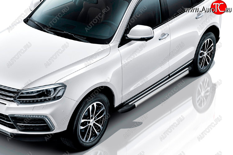 10 699 р. Пороги алюминиевые Slitkoff Zotye Coupa B11F (2019-2021) (Luxe Silver)  с доставкой в г. Москва